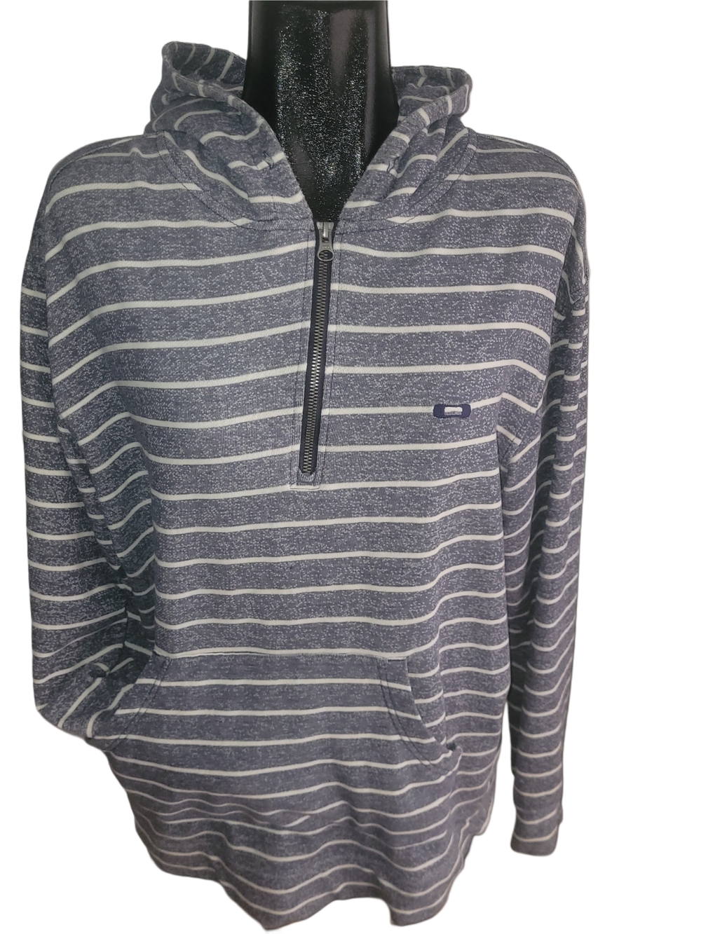 Oakley Blue and White Striped Quarter-Zip Pullover Hoodie Size XL